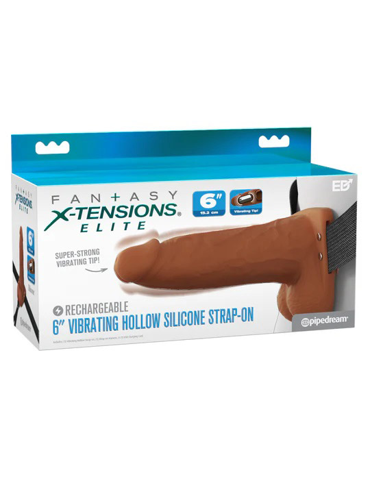 fantasy x tensions elite 6" vibrating hollow silicone strap on brown fantasy x tensions elite 6" vibrating hollow silicone strap on brown