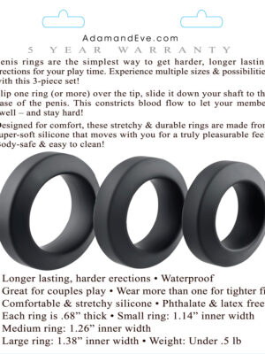 adam's 3 piece penis ring set black adam's 3 piece penis ring set black