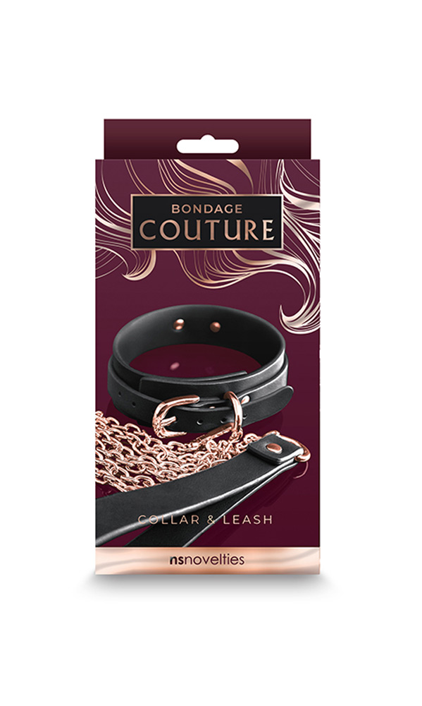 bondage couture collar and leash black