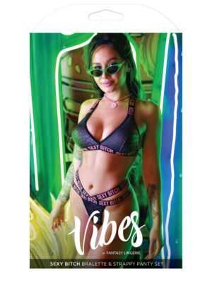 sexy bitch bralette and strappy panty set black m/l