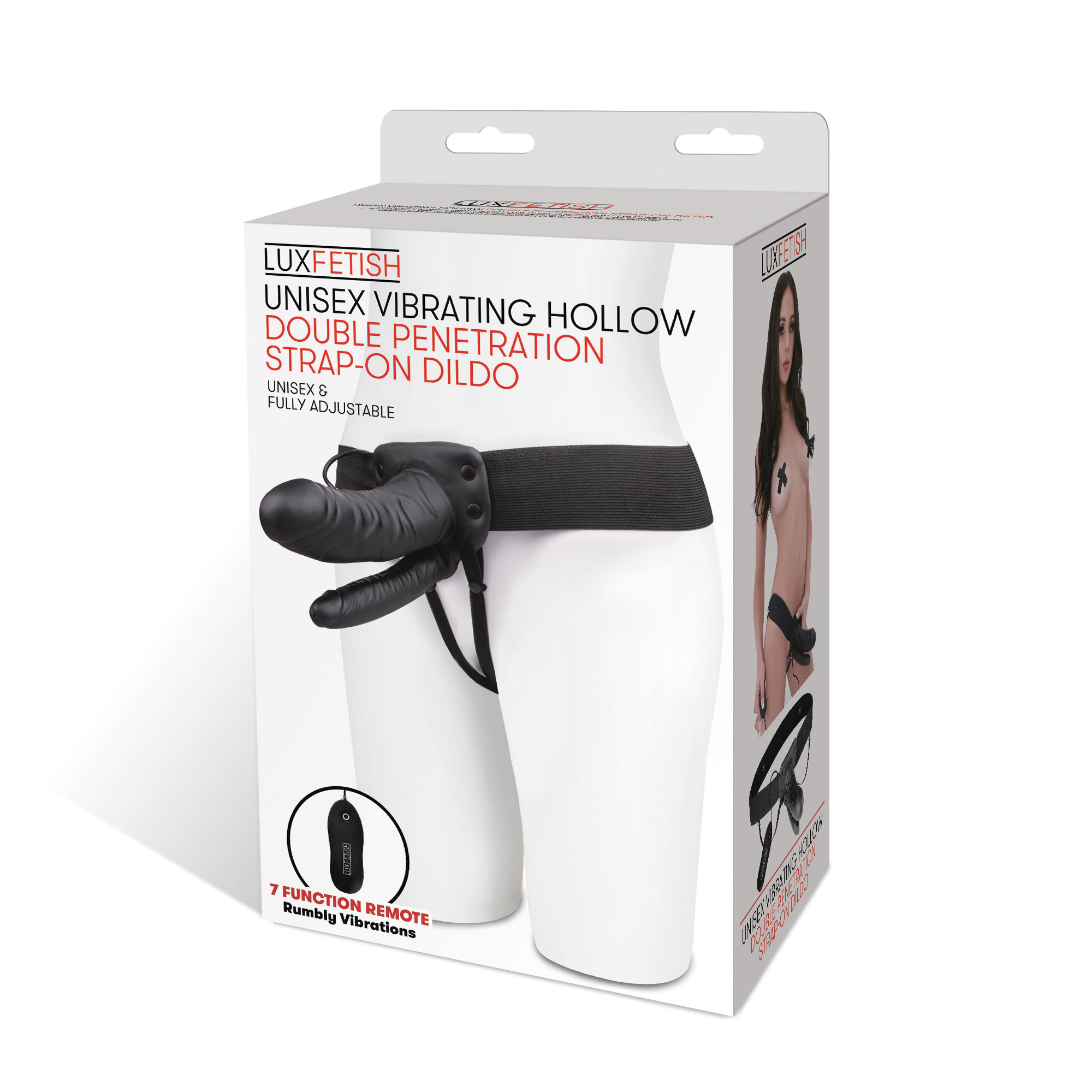 lux fetish unisex vibrating hollow double penetration strap on dildo