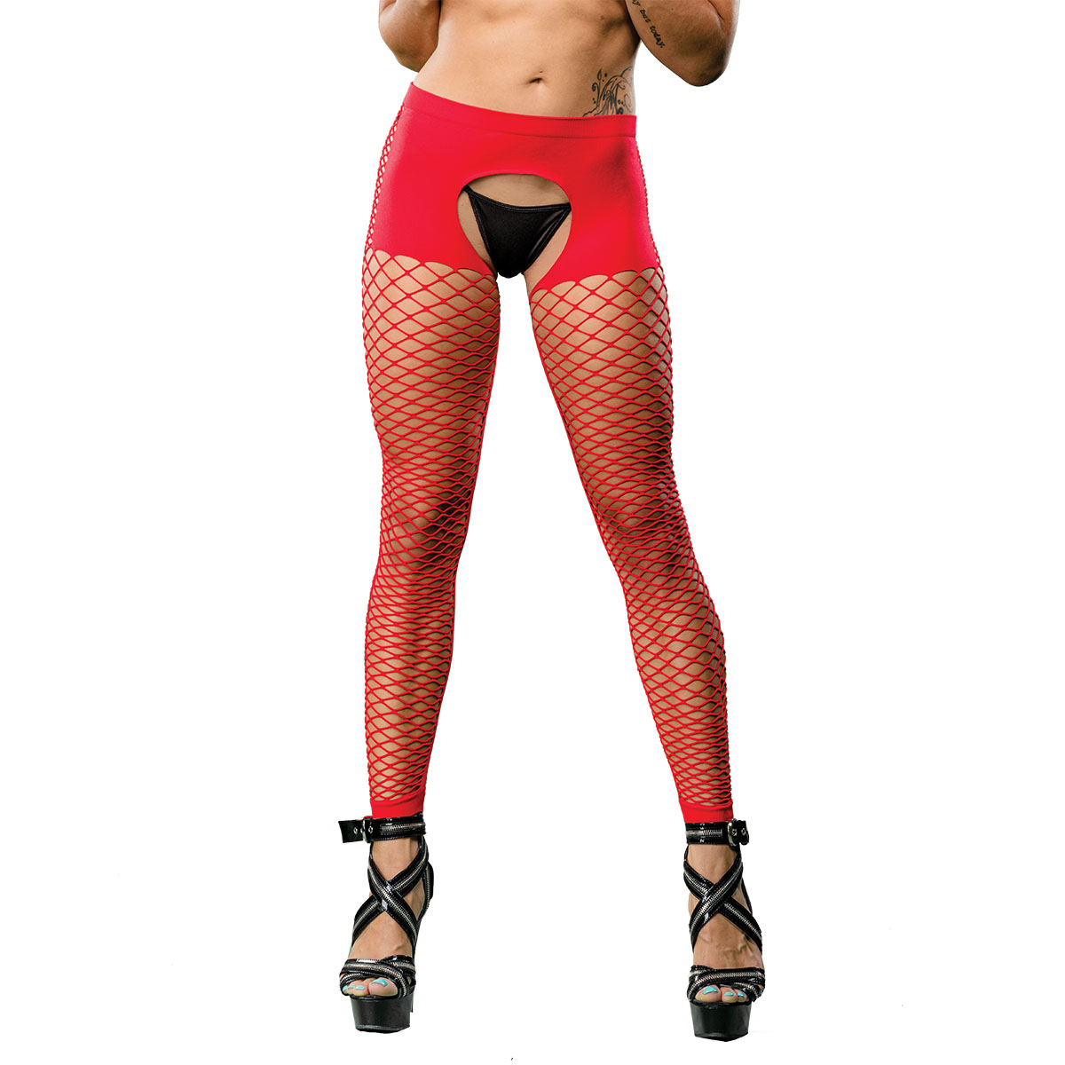 crotchless short style with mesh bottom leggings one size red