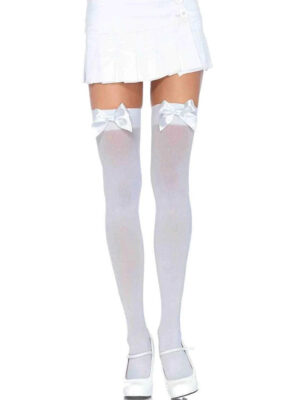 opaque thigh highs with satin bow accent one size white