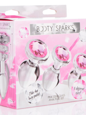 pink gem glass anal plug set