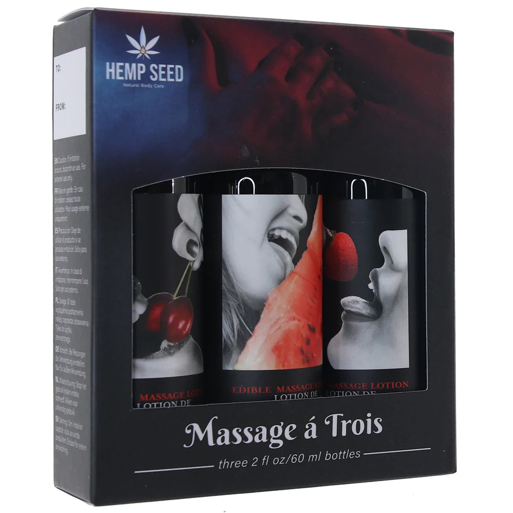 massage a trios edible massage lotion gift set box strawberry, cherry, and watermelon 2 oz