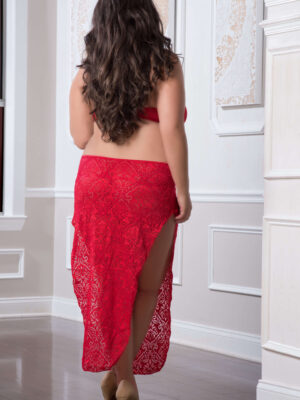 2 pc. shoulder baring laced night dress red cherry queen size 2 pc. shoulder baring laced night dress red cherry queen size