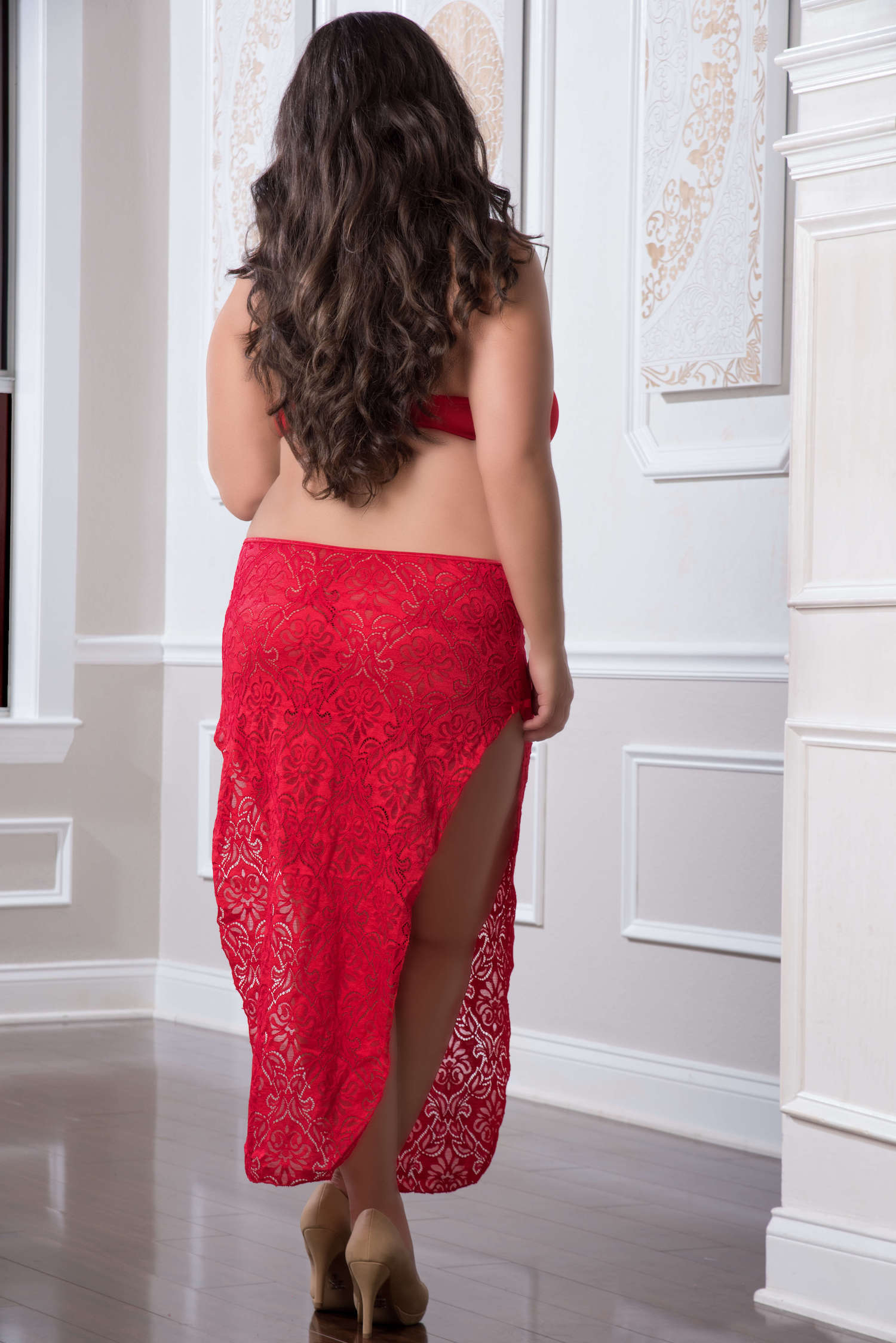 2 pc. shoulder baring laced night dress red cherry queen size 2 pc. shoulder baring laced night dress red cherry queen size