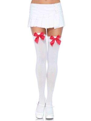 nylon over the knee socks white with red bow nylon over the knee socks white with red bow