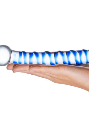 blue spiral glass dildo