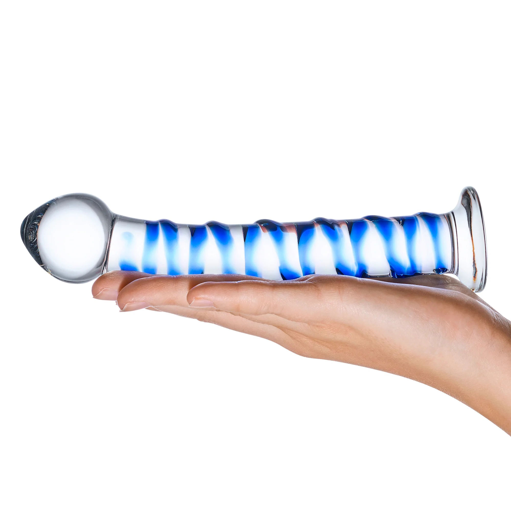 blue spiral glass dildo