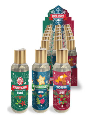 holiday lubricant display of 18, 3 flavors