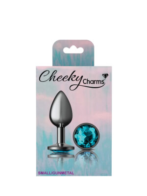 teal round gem gunmetal metal plug sm