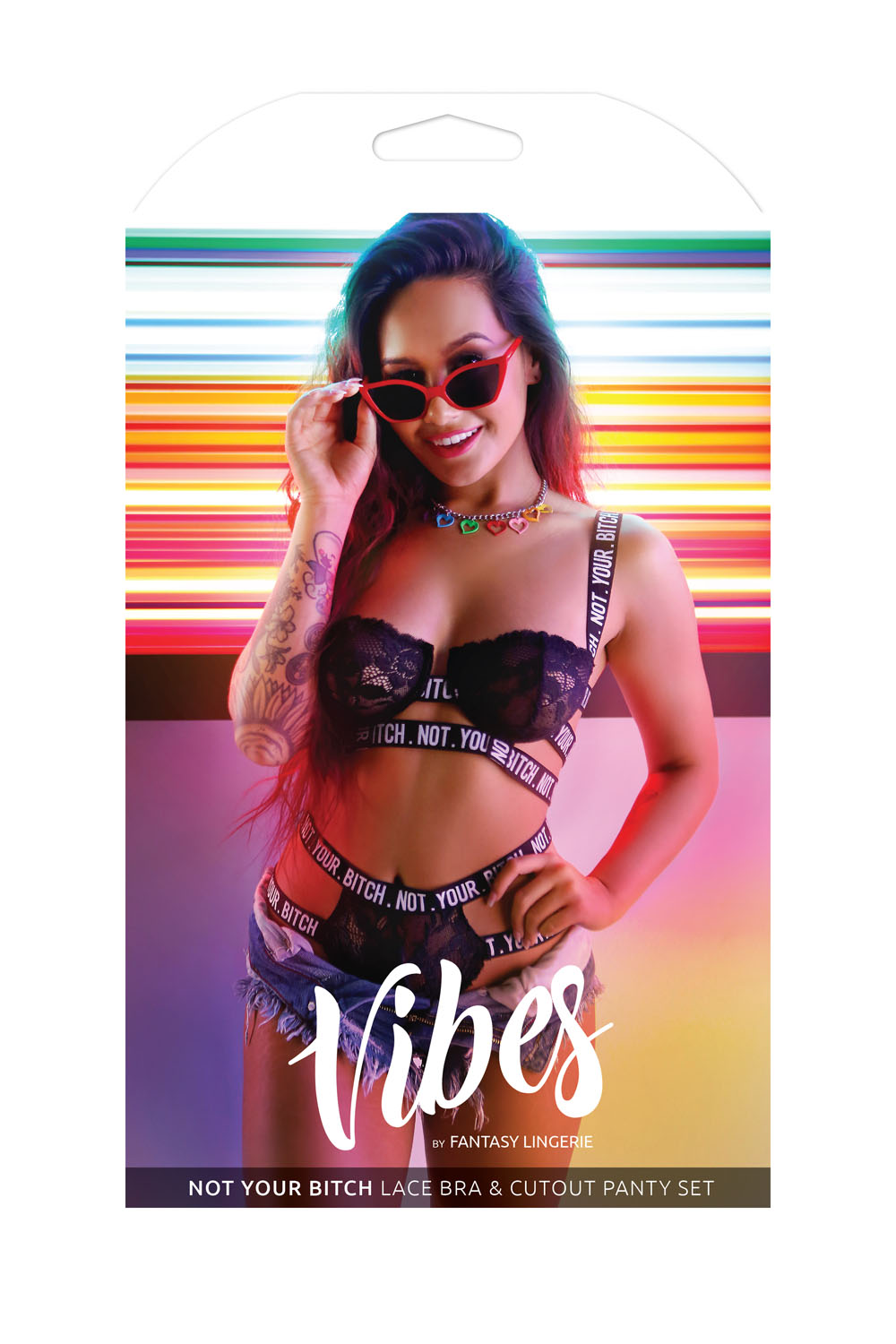 not your bitch lace bra and cutout panty set black l/xl