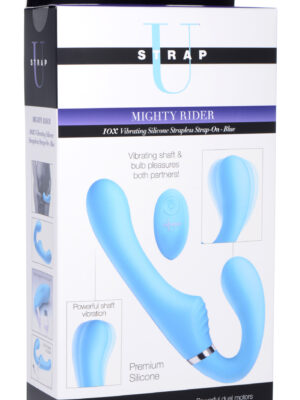 10x mighty rider vibrating strapless strap on blue