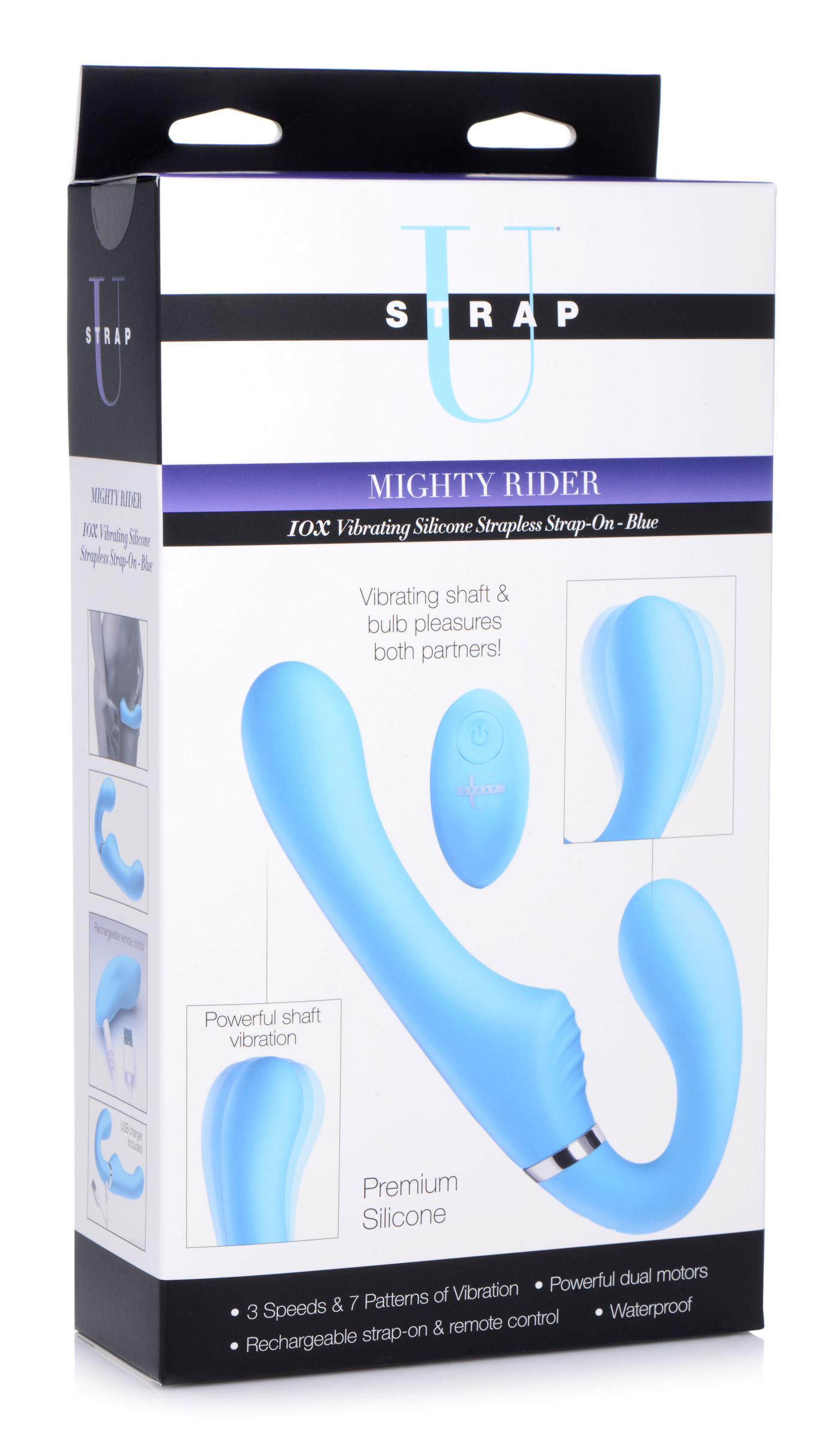 10x mighty rider vibrating strapless strap on blue