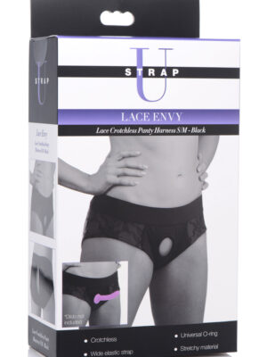 lace envy black crotchless panty harness s/m