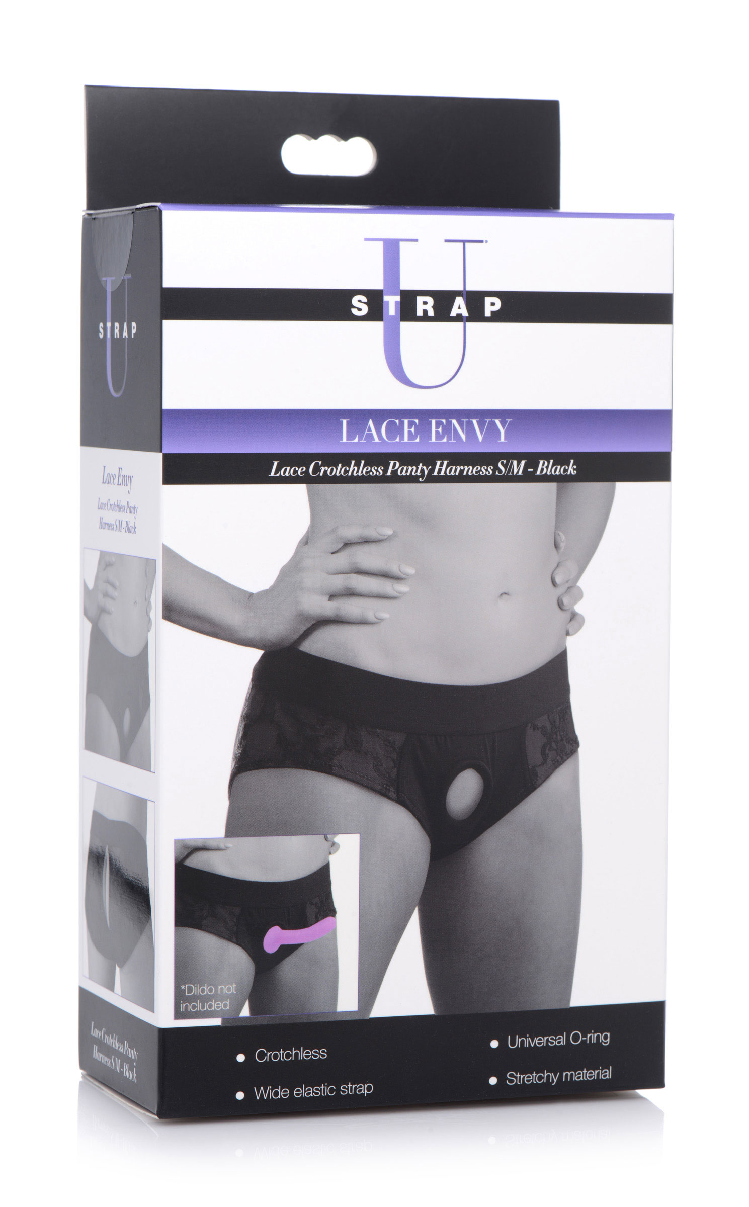 lace envy black crotchless panty harness s/m