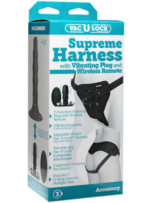 vac u lock supreme harness with vibrating plug black