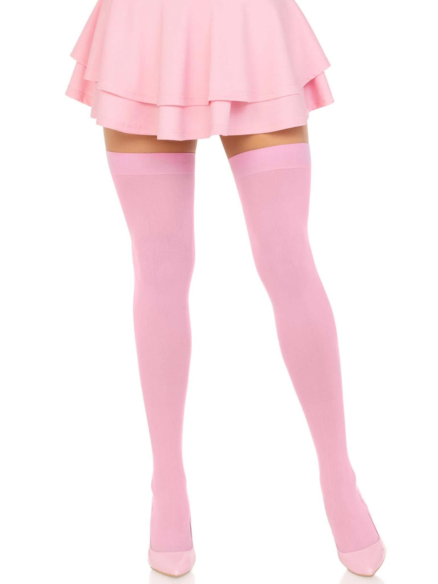 opaque nylon thigh highs one size pink