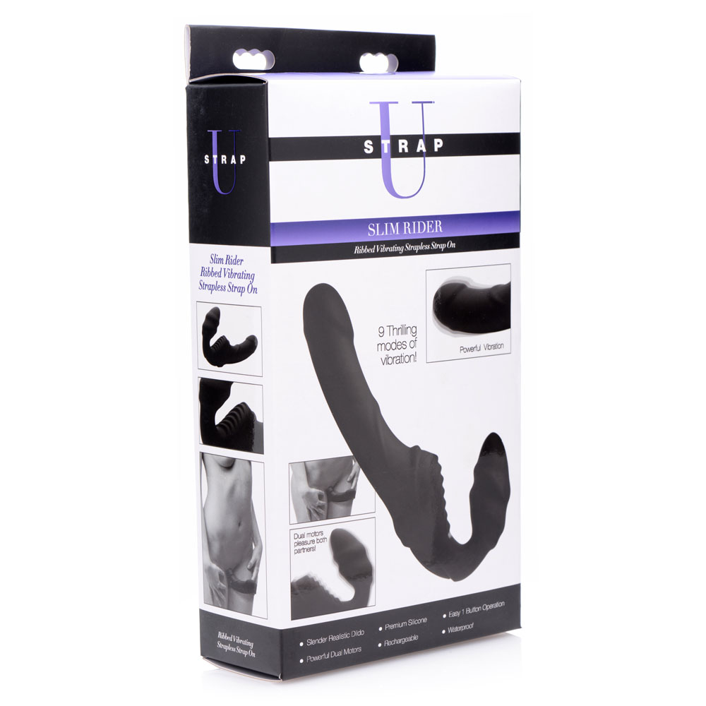 slim rider ribbed vibrating silicone strapless strap on