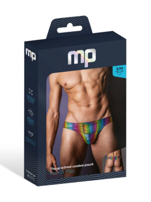 pack and play thong with front condom pouch s/m rainbow