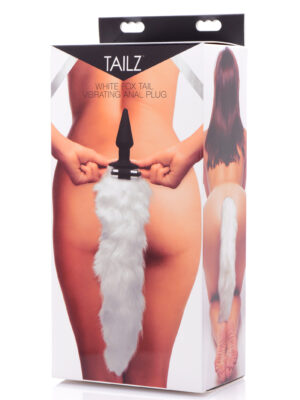 white fox tail vibrating anal plug
