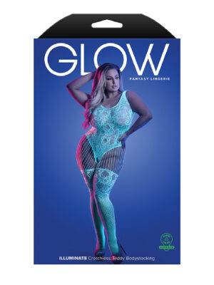 illuminate crotchless teddy bodystocking queen white/blue illuminate crotchless teddy bodystocking queen white/blue