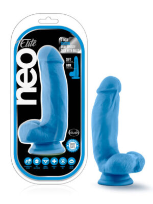 neo elite 7 inch silicone dual density cock with balls neon blue