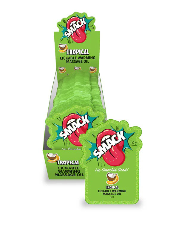 smack lickable massage oil, 3ml pouch display 36pc tropical