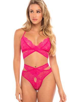 cut out galloon lace bra set bright rose l/xl