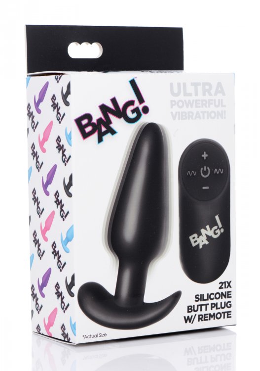 21x silicone butt plug with remote black
