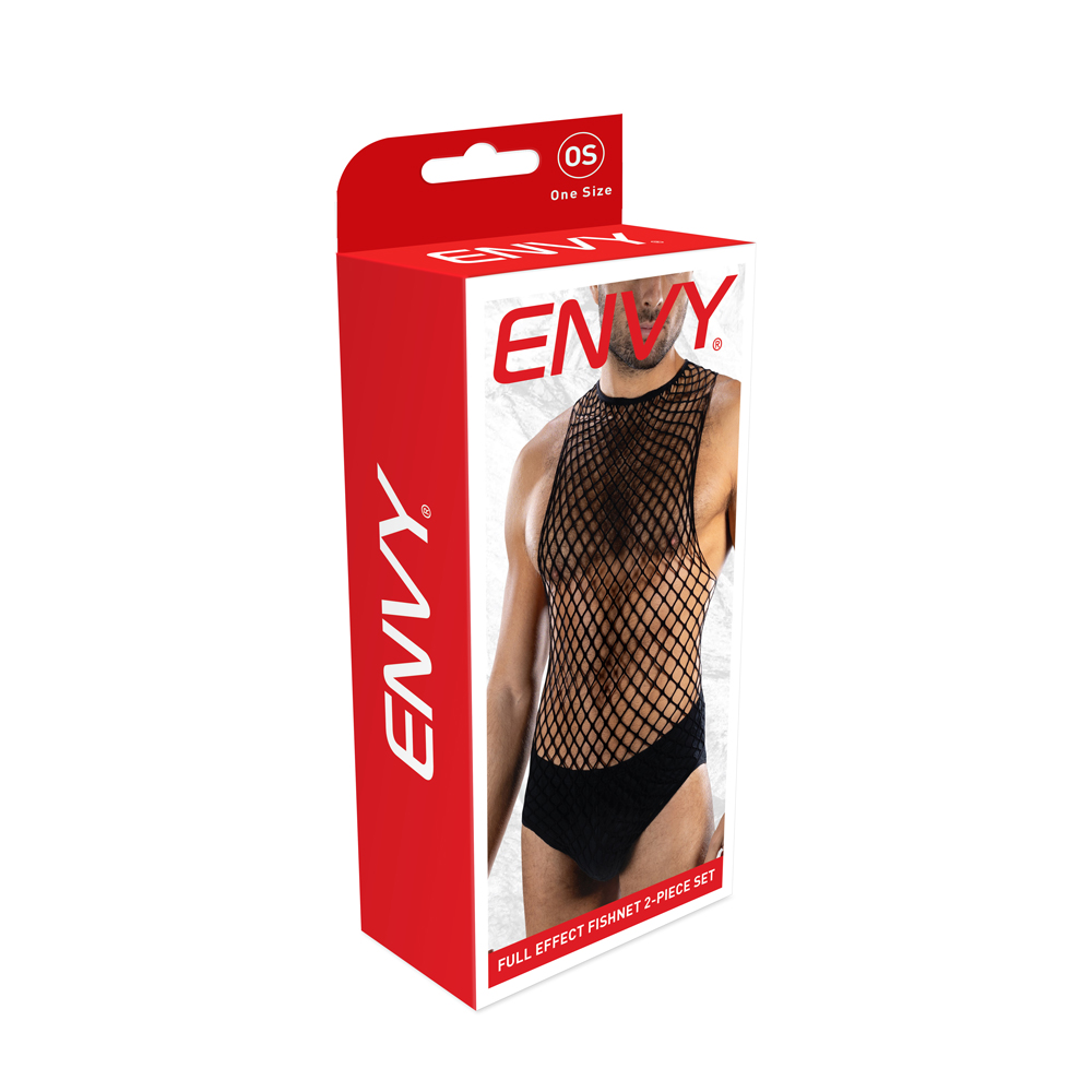 envy full effect fishnet 2 piece set os black