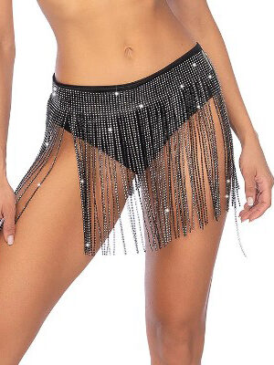 glam fringe belt os black