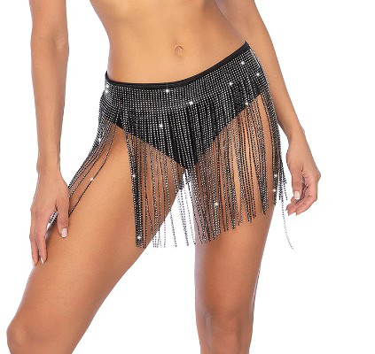 glam fringe belt os black