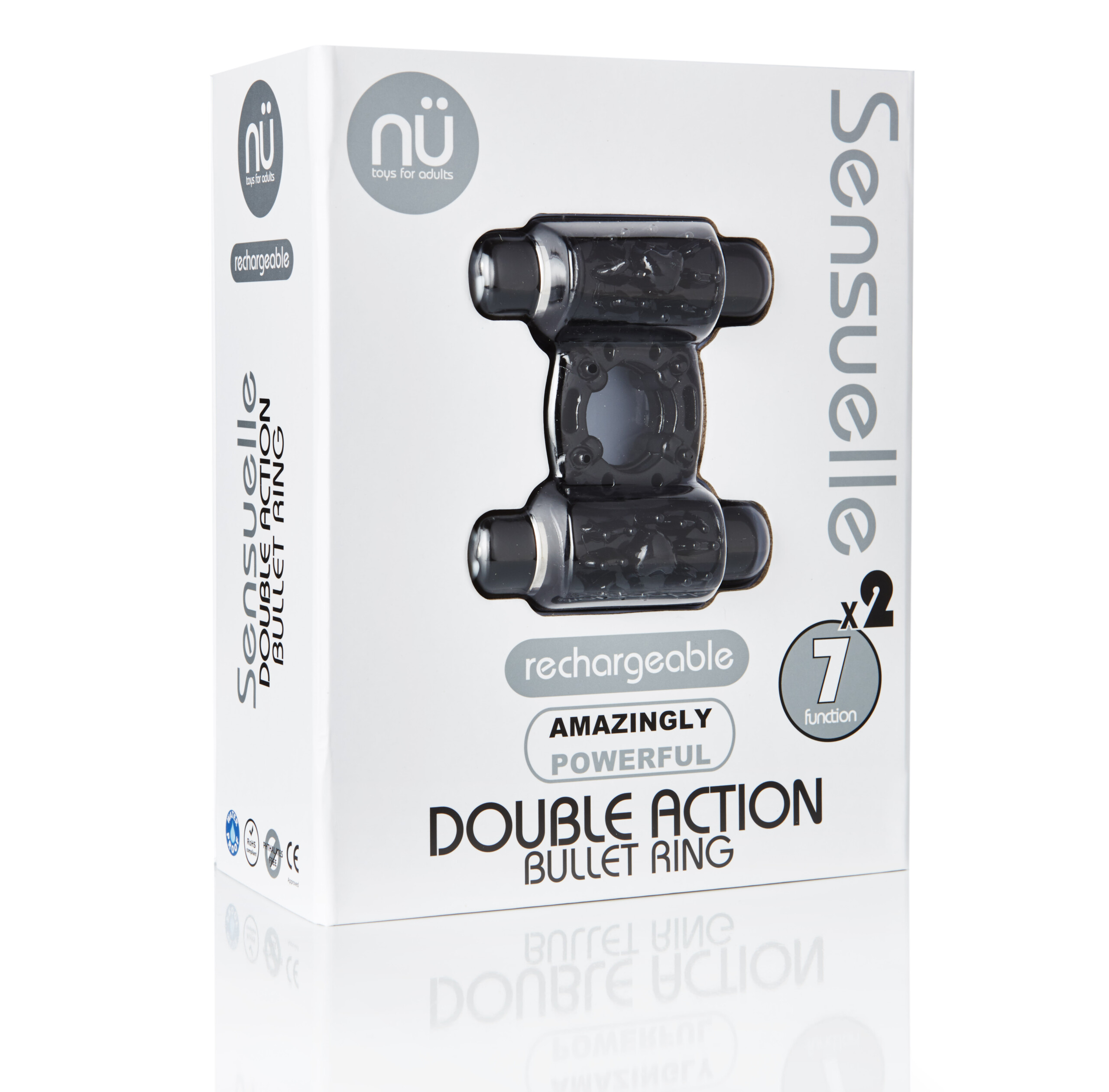 sensuelle 7 function rechargeable double action bullet ring black