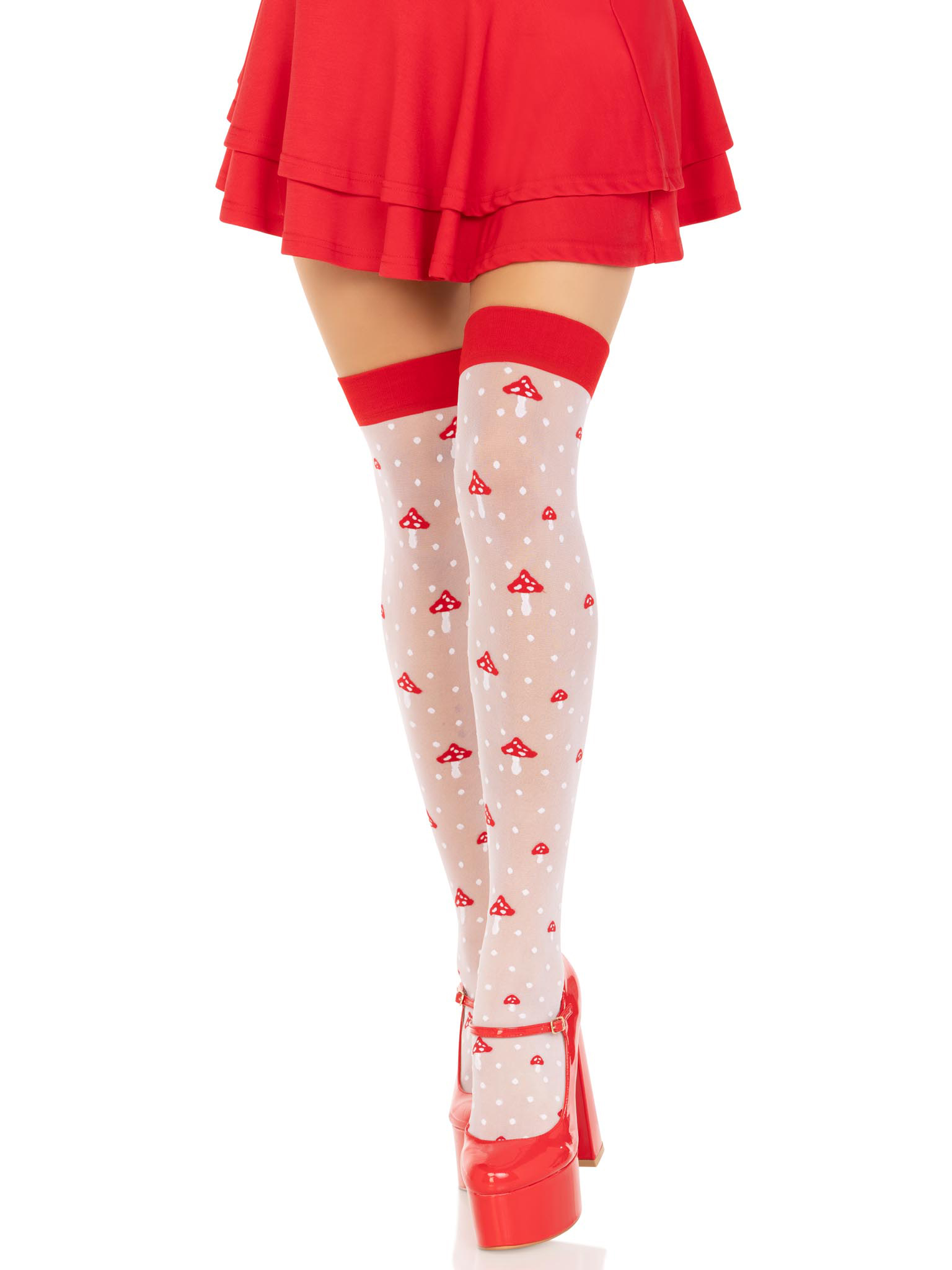 polka dot mushroom thigh high one size white/red