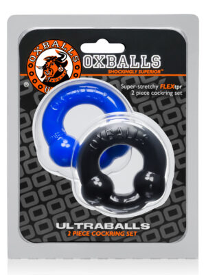 ultraballs 2 piece cockring set black & police blue ultraballs 2 piece cockring set black & police blue