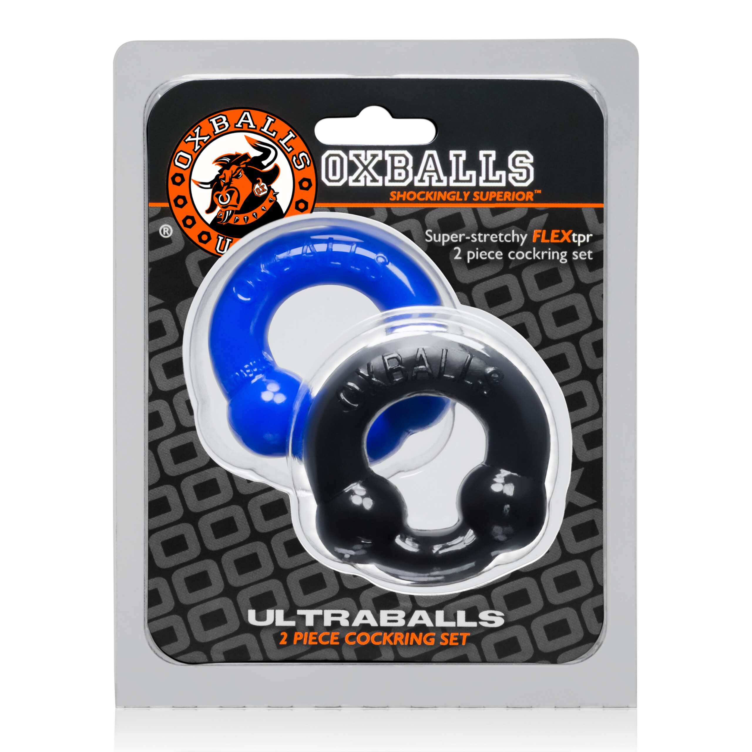 ultraballs 2 piece cockring set black & police blue