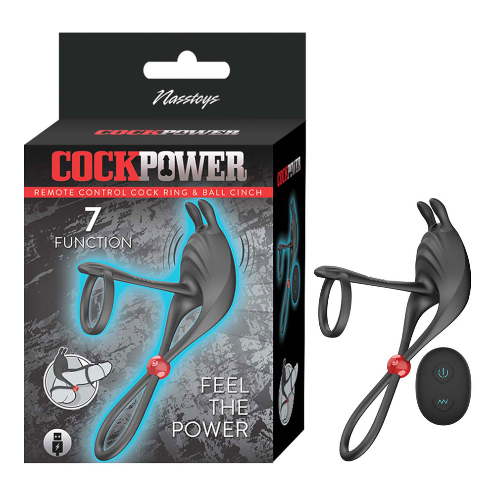 cockpower remote control cockring and ball cinch black