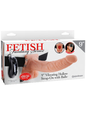 fetish fantasy series 9 inch vibrating hollow strap on with balls flesh