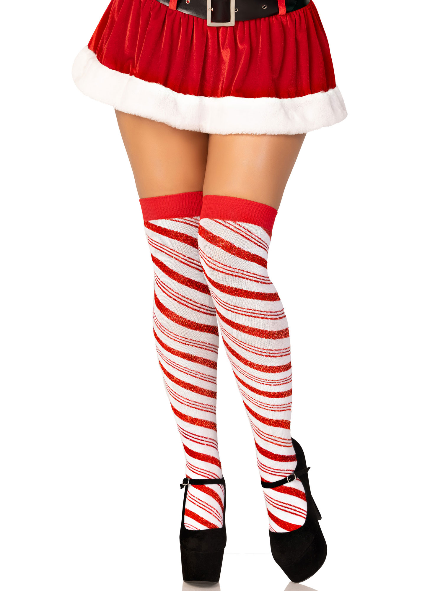 candy cane lurex striped socks over the knee os white/red candy cane lurex striped socks over the knee os white/red