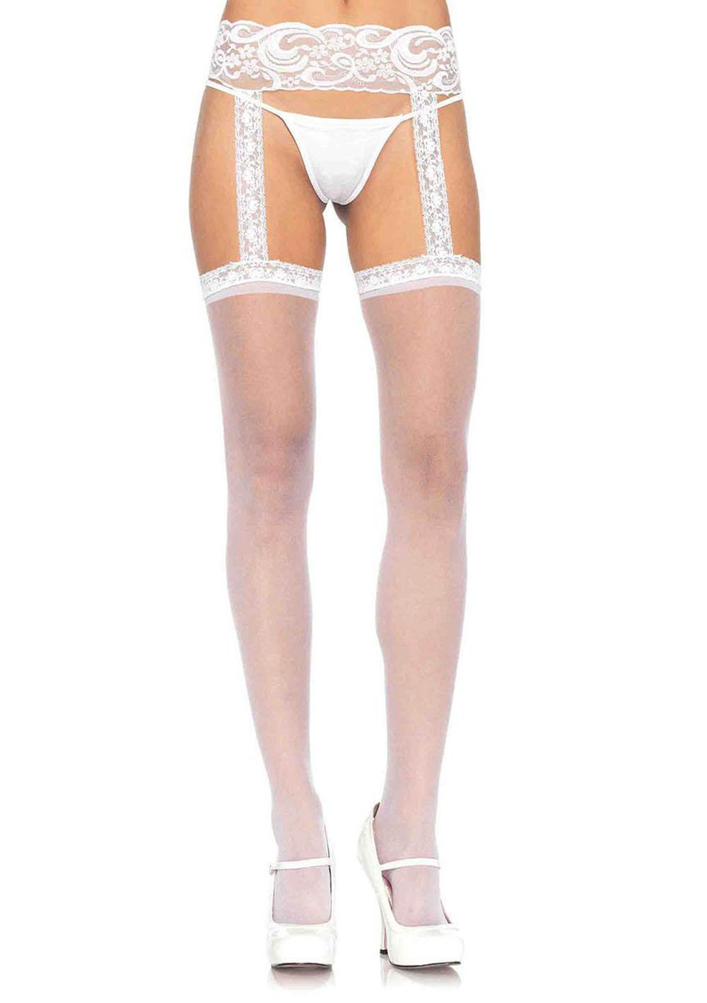 sheer thigh highs one size white
