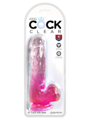 king cock clear 6 inch with balls pink