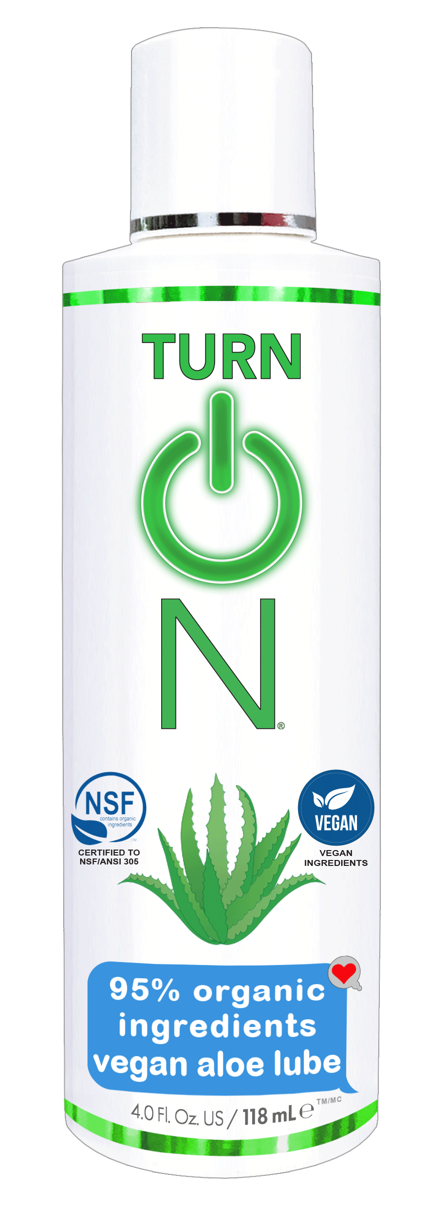 turn on 95% organic ingredients vegan aloe lube 4 fl. oz.