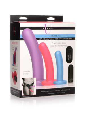 triple peg 28x vibrating silicone dildo set with remote