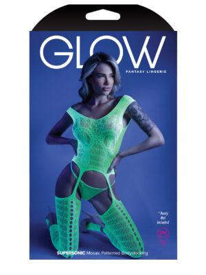 supersonic mosaic bodystocking one size neon green