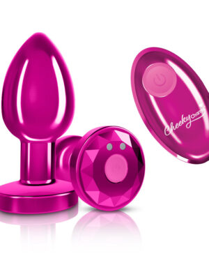 vibrating pink metal remote plug medium