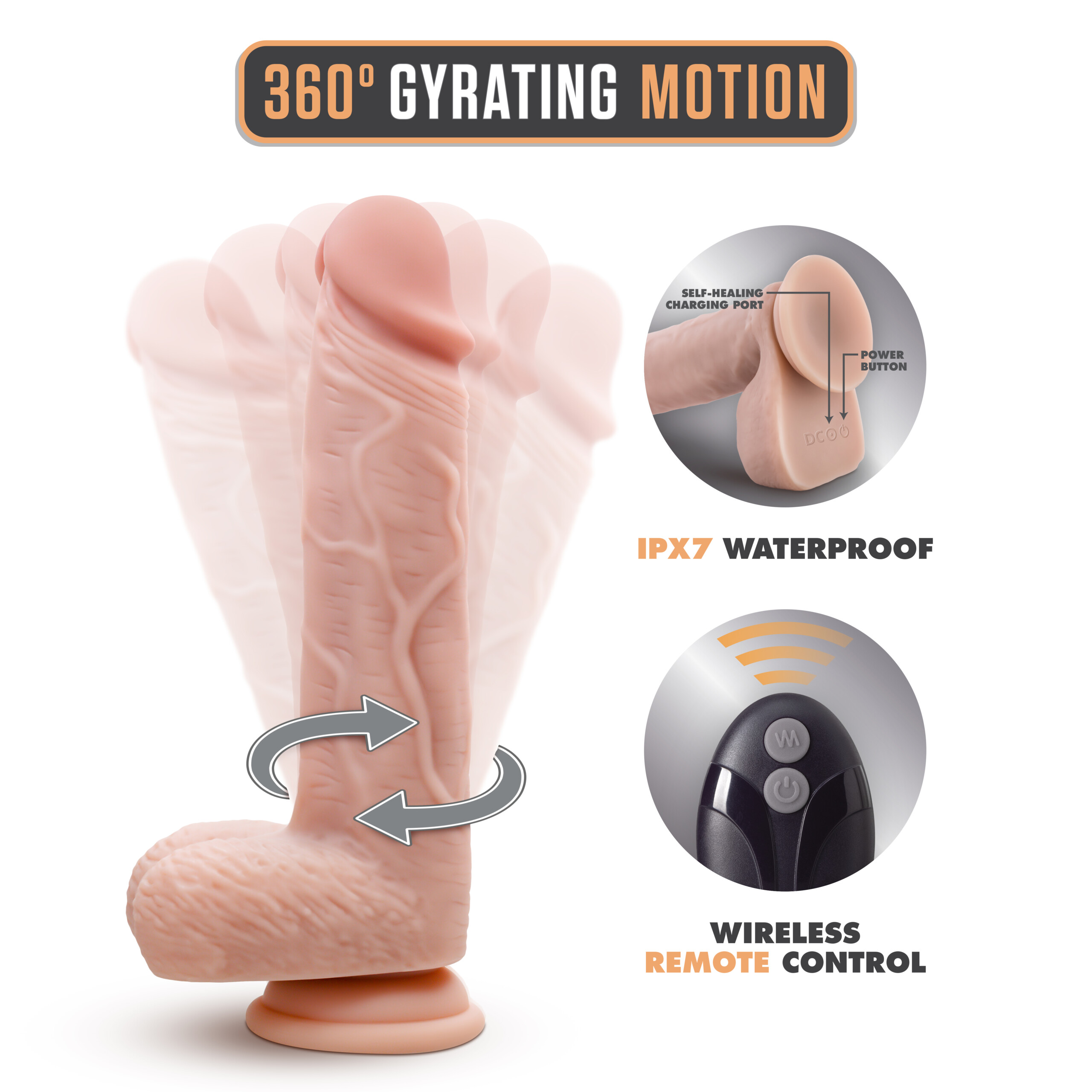 dr. skin silicone dr. ethan 8.5 inch gyrating dildo beige