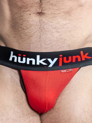 hunker comfy pouch slider strap jock red hot small
