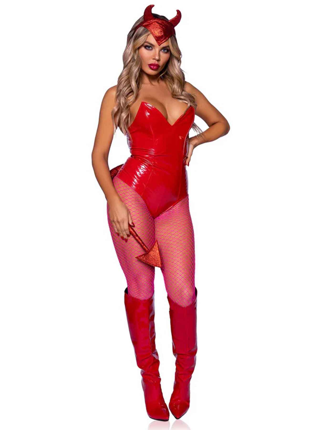 devil horns headband and tail set red